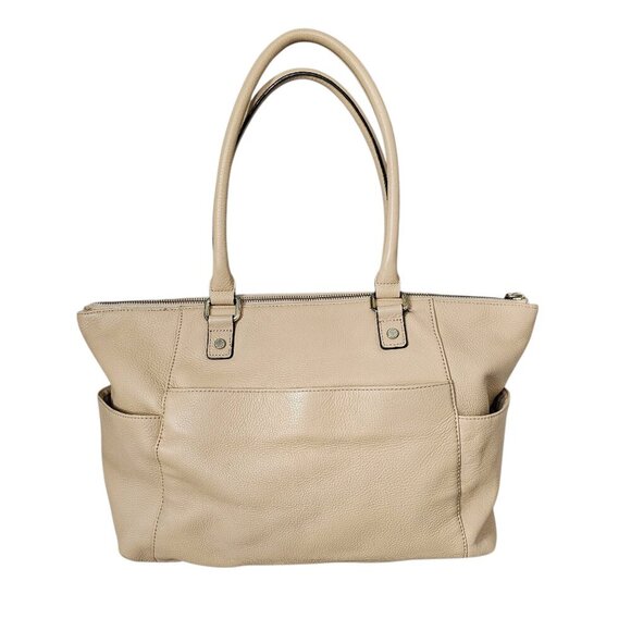 Calvin Klein Leather Beige Carryall Organizing Tote Shoulder Bag - Picture 8 of 14